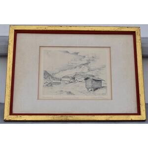 Harald Pickert Etching 1950 Friol Spain German Dachau Concentration Camp WWII